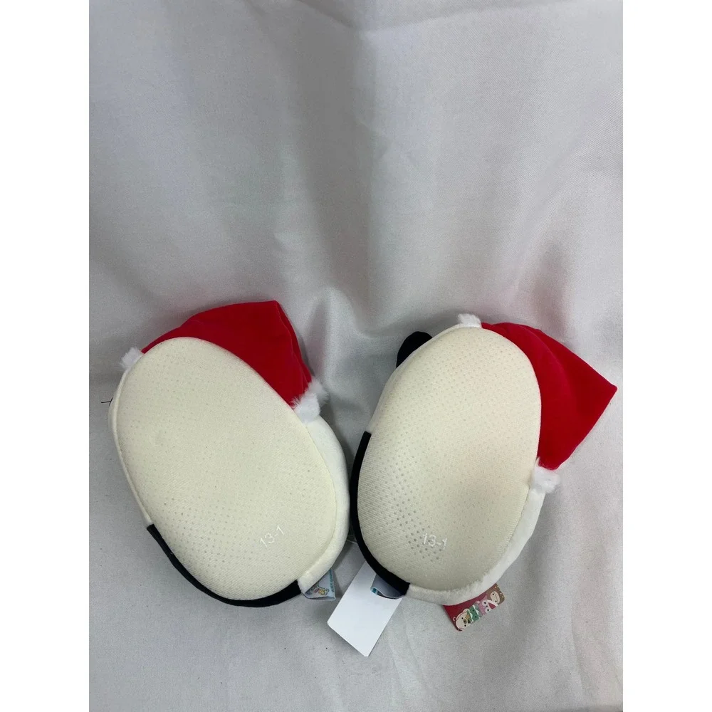Squishmallows Santa Hat Cat Kids Slippers Off-White Black Christmas Size 13/1